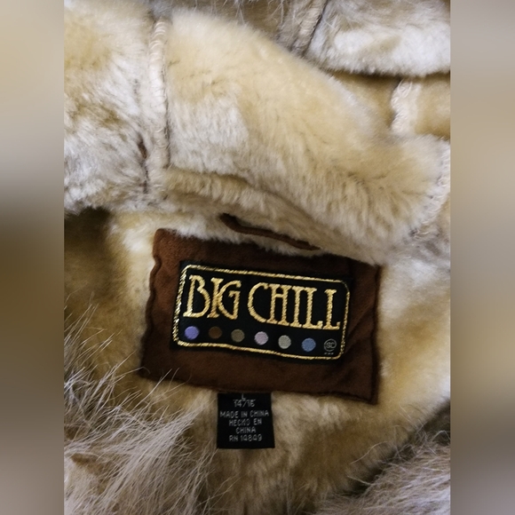 Vtg Y2K Big Chill Faux Suede Fur Coat GIRLS 14/16 Women XS/S Embroidered Hooded - Picture 3 of 7